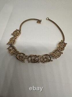 VTG Alfred Philippe Trifari Pat Pend Necklace Diamante Pearl & Gold Plate c1940