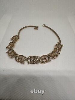 VTG Alfred Philippe Trifari Pat Pend Necklace Diamante Pearl & Gold Plate c1940
