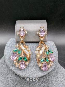 VTG Alfred Philippe Trifari Pat Pend Rhinestone Drop Dangle Earrings Clip-on