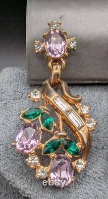 VTG Alfred Philippe Trifari Pat Pend Rhinestone Drop Dangle Earrings Clip-on