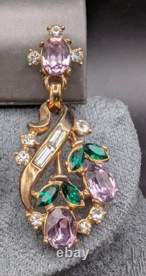 VTG Alfred Philippe Trifari Pat Pend Rhinestone Drop Dangle Earrings Clip-on