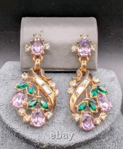 VTG Alfred Philippe Trifari Pat Pend Rhinestone Drop Dangle Earrings Clip-on