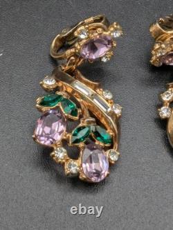 VTG Alfred Philippe Trifari Pat Pend Rhinestone Drop Dangle Earrings Clip-on
