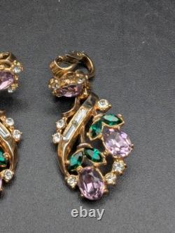 VTG Alfred Philippe Trifari Pat Pend Rhinestone Drop Dangle Earrings Clip-on