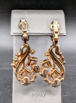 VTG Alfred Philippe Trifari Pat Pend Rhinestone Drop Dangle Earrings Clip-on