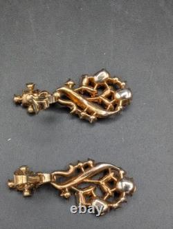 VTG Alfred Philippe Trifari Pat Pend Rhinestone Drop Dangle Earrings Clip-on