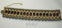 VTG Crown Trifari Alfred Philippe Amber Glass Rhinestones Faux Pearls Bracelet