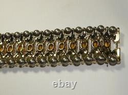 VTG Crown Trifari Alfred Philippe Amber Glass Rhinestones Faux Pearls Bracelet