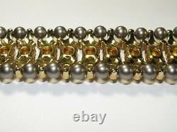 VTG Crown Trifari Alfred Philippe Amber Glass Rhinestones Faux Pearls Bracelet