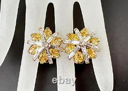 VTG Crown Trifari Alfred Philippe Diamante Navette Rhinestones Flower Earrings