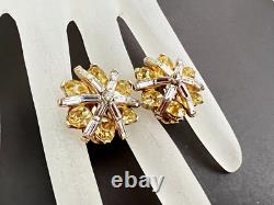 VTG Crown Trifari Alfred Philippe Diamante Navette Rhinestones Flower Earrings