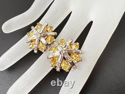 VTG Crown Trifari Alfred Philippe Diamante Navette Rhinestones Flower Earrings