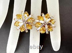 VTG Crown Trifari Alfred Philippe Diamante Navette Rhinestones Flower Earrings