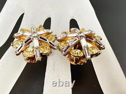 VTG Crown Trifari Alfred Philippe Diamante Navette Rhinestones Flower Earrings