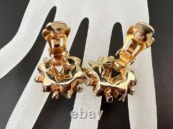 VTG Crown Trifari Alfred Philippe Diamante Navette Rhinestones Flower Earrings