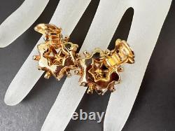 VTG Crown Trifari Alfred Philippe Diamante Navette Rhinestones Flower Earrings