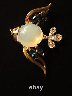 VTG Crown Trifari Alfred Philippe Jelly Belly Angel Fish Brooch Blue Accents
