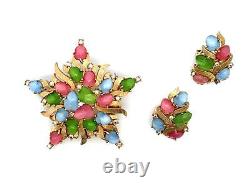 VTG Crown Trifari Alfred Philippe Pastel Fruit Salad Brooch & Clip Earrings Set