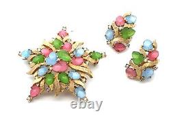 VTG Crown Trifari Alfred Philippe Pastel Fruit Salad Brooch & Clip Earrings Set