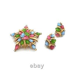 VTG Crown Trifari Alfred Philippe Pastel Fruit Salad Brooch & Clip Earrings Set
