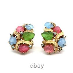 VTG Crown Trifari Alfred Philippe Pastel Fruit Salad Brooch & Clip Earrings Set