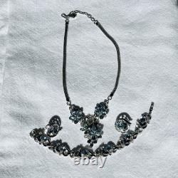 VTG Crown Trifari Blue 5-Petal Necklace, Bracelet & Earring Set Alfred Philippe