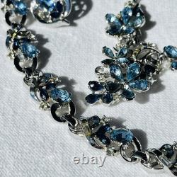 VTG Crown Trifari Blue 5-Petal Necklace, Bracelet & Earring Set Alfred Philippe