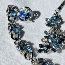 VTG Crown Trifari Blue 5-Petal Necklace, Bracelet & Earring Set Alfred Philippe