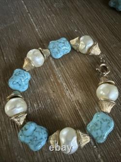 VTG Crown Trifari Caravan Green Thermoset Lucite Faux Malachite Necklace Set