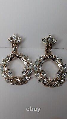 VTG Crown Trifari Goldtone Rhinestone Crown Design Pin/Earrings Alfred Philippe