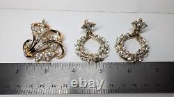 VTG Crown Trifari Goldtone Rhinestone Crown Design Pin/Earrings Alfred Philippe