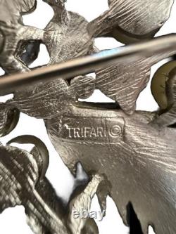 VTG Crown Trifari Signed Grape Leaf and Pearl Alfred Philippe Silver-tone Brooch