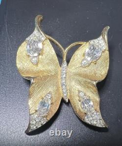 VTG Estate CROWN TRIFARI BUTTERFLY BROOCH GOLD tone ALFRED PHILIPPE RHINESTONE