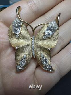 VTG Estate CROWN TRIFARI BUTTERFLY BROOCH GOLD tone ALFRED PHILIPPE RHINESTONE