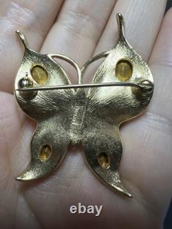 VTG Estate CROWN TRIFARI BUTTERFLY BROOCH GOLD tone ALFRED PHILIPPE RHINESTONE