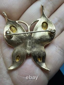 VTG Estate CROWN TRIFARI BUTTERFLY BROOCH GOLD tone ALFRED PHILIPPE RHINESTONE