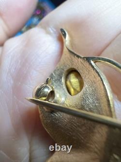 VTG Estate CROWN TRIFARI BUTTERFLY BROOCH GOLD tone ALFRED PHILIPPE RHINESTONE