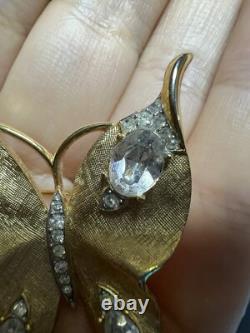 VTG Estate CROWN TRIFARI BUTTERFLY BROOCH GOLD tone ALFRED PHILIPPE RHINESTONE
