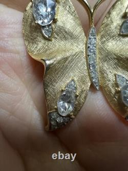 VTG Estate CROWN TRIFARI BUTTERFLY BROOCH GOLD tone ALFRED PHILIPPE RHINESTONE