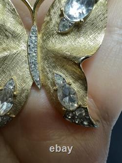 VTG Estate CROWN TRIFARI BUTTERFLY BROOCH GOLD tone ALFRED PHILIPPE RHINESTONE