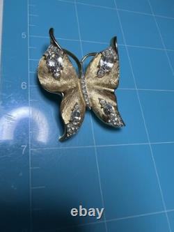 VTG Estate CROWN TRIFARI BUTTERFLY BROOCH GOLD tone ALFRED PHILIPPE RHINESTONE
