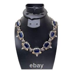 VTG Signed Crown Trifari Alfred Philippe Sapphire Glass Rhinestone Necklace READ