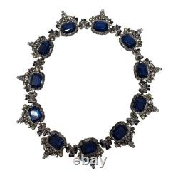 VTG Signed Crown Trifari Alfred Philippe Sapphire Glass Rhinestone Necklace READ