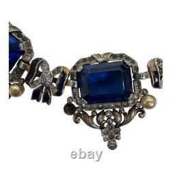VTG Signed Crown Trifari Alfred Philippe Sapphire Glass Rhinestone Necklace READ