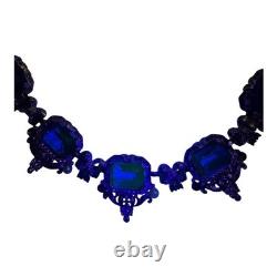 VTG Signed Crown Trifari Alfred Philippe Sapphire Glass Rhinestone Necklace READ