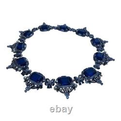 VTG Signed Crown Trifari Alfred Philippe Sapphire Glass Rhinestone Necklace READ