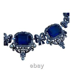 VTG Signed Crown Trifari Alfred Philippe Sapphire Glass Rhinestone Necklace READ