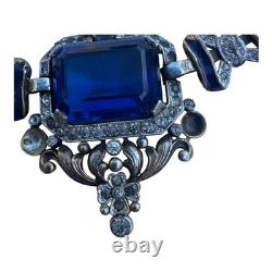 VTG Signed Crown Trifari Alfred Philippe Sapphire Glass Rhinestone Necklace READ