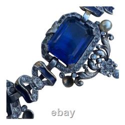 VTG Signed Crown Trifari Alfred Philippe Sapphire Glass Rhinestone Necklace READ