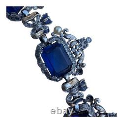 VTG Signed Crown Trifari Alfred Philippe Sapphire Glass Rhinestone Necklace READ